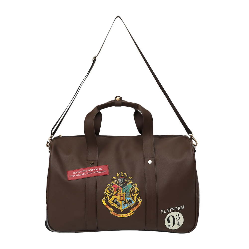 Rolling PU Duffle Bag Travel Luggage with Patches and Applique in Brown